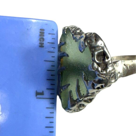 Heart Shaped Sea Glass Ring Artisan Crafted W/ Upcycled Spoon Bowl Band Sz 7.5 - Picture 11 of 14